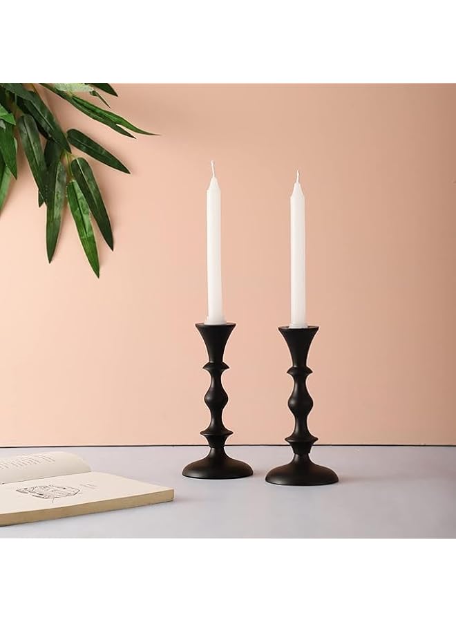 The Bros ATK_Pillar Candle Holder,Taper candle holder for retro candleholder, Formal Events, Wedding, Church, Holiday Décor, Dinning Table Centerpiece Candles -Set of 2. (Metal, Black) - Image 5