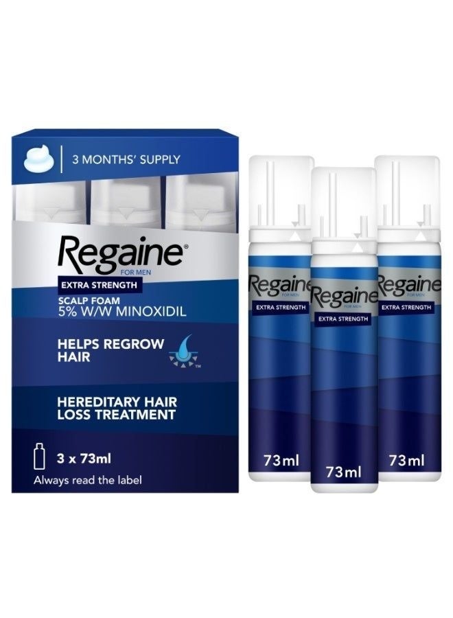 Regaine For Men Extra Strength 5% Minoxidil Hair Regrowth Foam 73ml × 3 Pack, Hair Loss Treatment for Men, Thinning Hair, Hair Regrowth & Male Pattern Hair Loss - Image 1