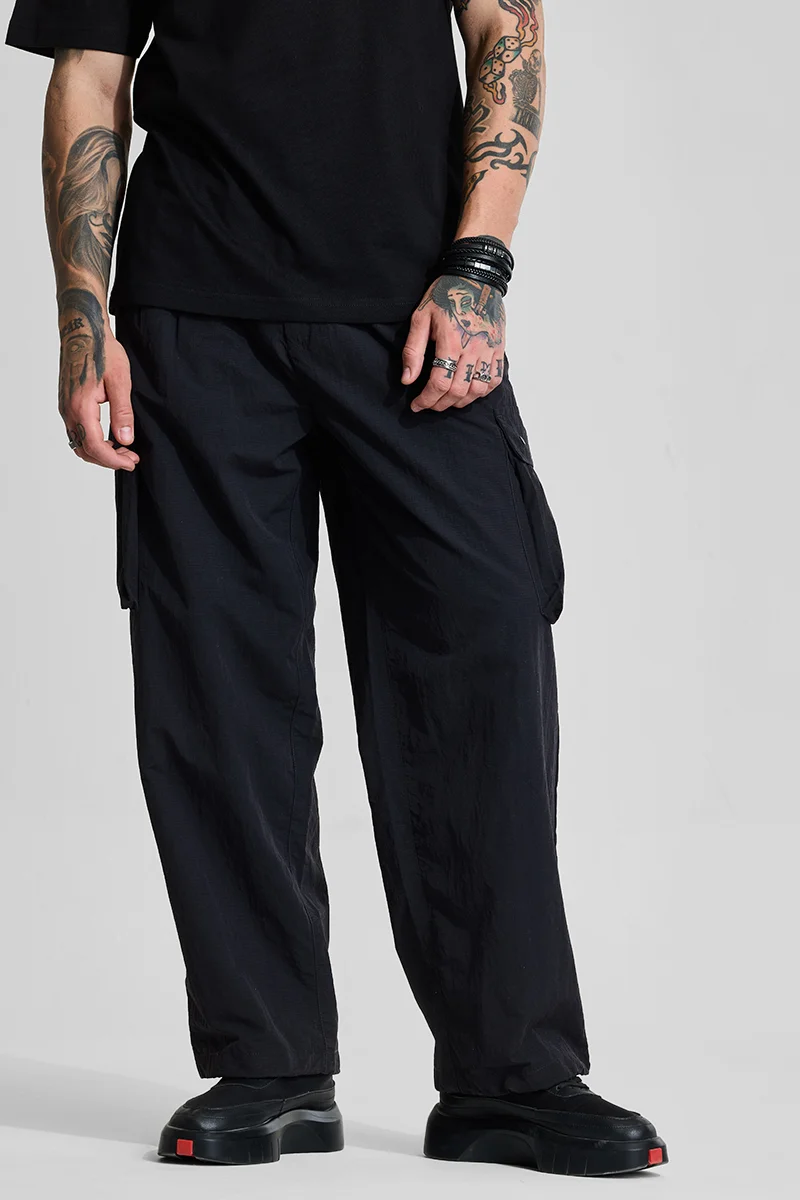سنيتش Black Solid Loose Fit Streetwear Cargo