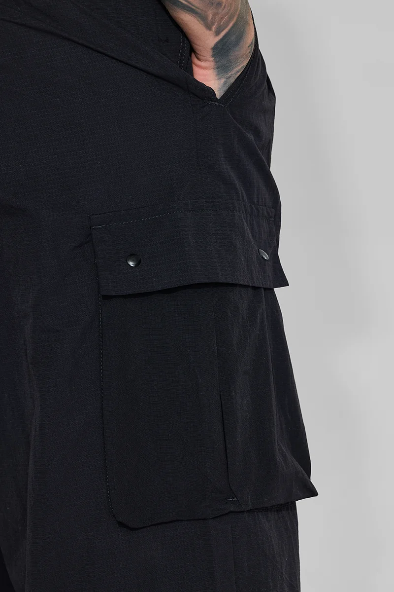 سنيتش Black Solid Loose Fit Streetwear Cargo
