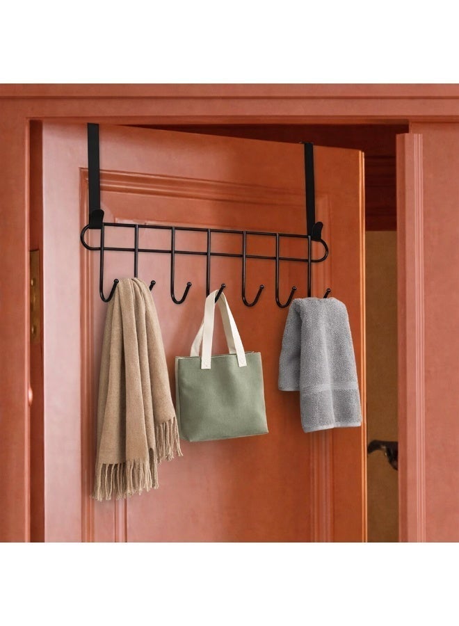 Dunekart Over Door Hook Rack 7 Hooks, Heavy Duty Steel Hanger for Bathroom Bedroom, Space Saving Clothes Towel Coat Organizer, No Drill Installation - Black - Image 4