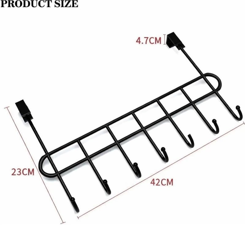 Dunekart Over Door Hook Rack 7 Hooks, Heavy Duty Steel Hanger for Bathroom Bedroom, Space Saving Clothes Towel Coat Organizer, No Drill Installation - Black - Image 5