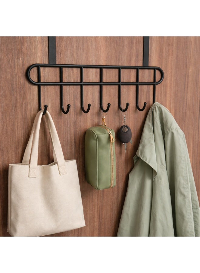 Dunekart Over Door Hook Rack 7 Hooks, Heavy Duty Steel Hanger for Bathroom Bedroom, Space Saving Clothes Towel Coat Organizer, No Drill Installation - Black - Image 3