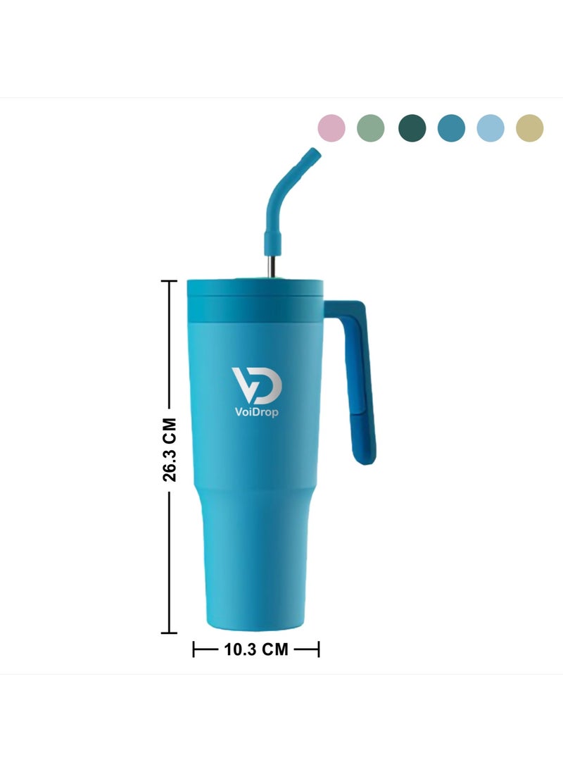 Quencher H2.0 FlowState Stainless Steel Tumbler Vacuum 1200ml Straw Lid Stainless Steel Insulated Travel Mug Cupholder Friendly Keeps Cold for 24 Hours Sea Blue