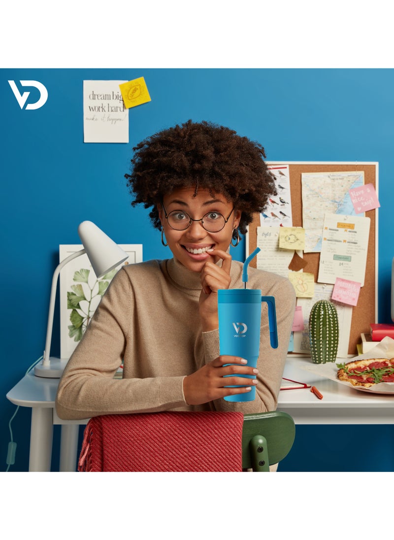 Quencher H2.0 FlowState Stainless Steel Tumbler Vacuum 1200ml Straw Lid Stainless Steel Insulated Travel Mug Cupholder Friendly Keeps Cold for 24 Hours Sea Blue