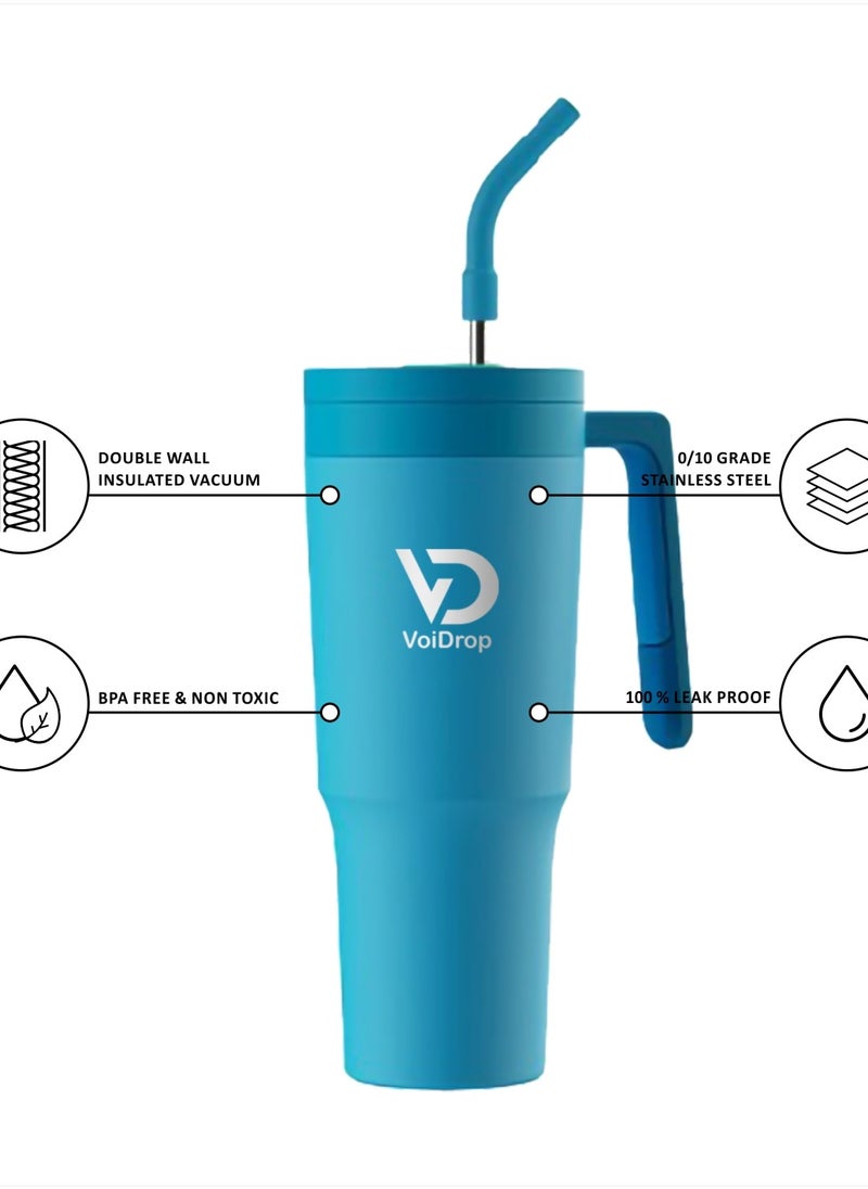 Quencher H2.0 FlowState Stainless Steel Tumbler Vacuum 1200ml Straw Lid Stainless Steel Insulated Travel Mug Cupholder Friendly Keeps Cold for 24 Hours Sea Blue