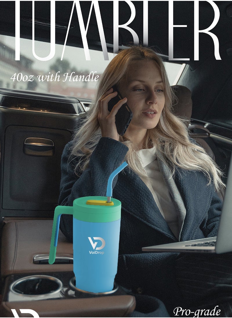Quencher H2.0 FlowState Stainless Steel Tumbler Vacuum 1200ml Straw Lid Stainless Steel Insulated Travel Mug Cupholder Friendly Keeps Cold for 24 Hours Sea Blue