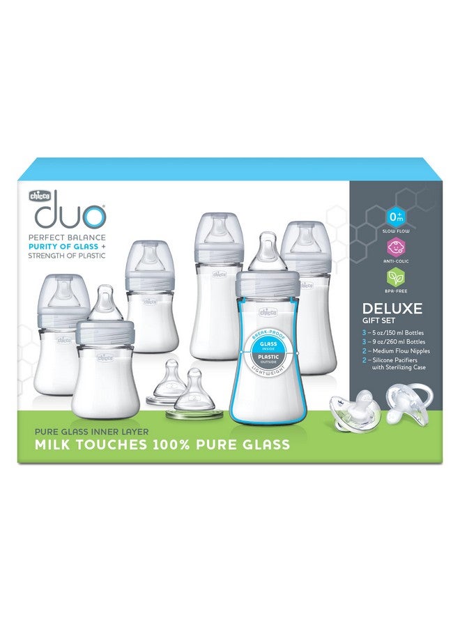 Chicco Chicco Duo Deluxe Hybrid Baby Bottle Gift Set with Invinci-Glass Inside/Plastic Outside - Clear/Grey  - Image 1