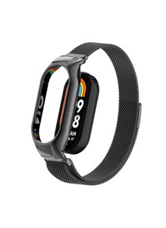 Replacement Strap For Xiaomi Mi Band 8 Integrated Metal Case + Milanese Magnetic Watch Band Black