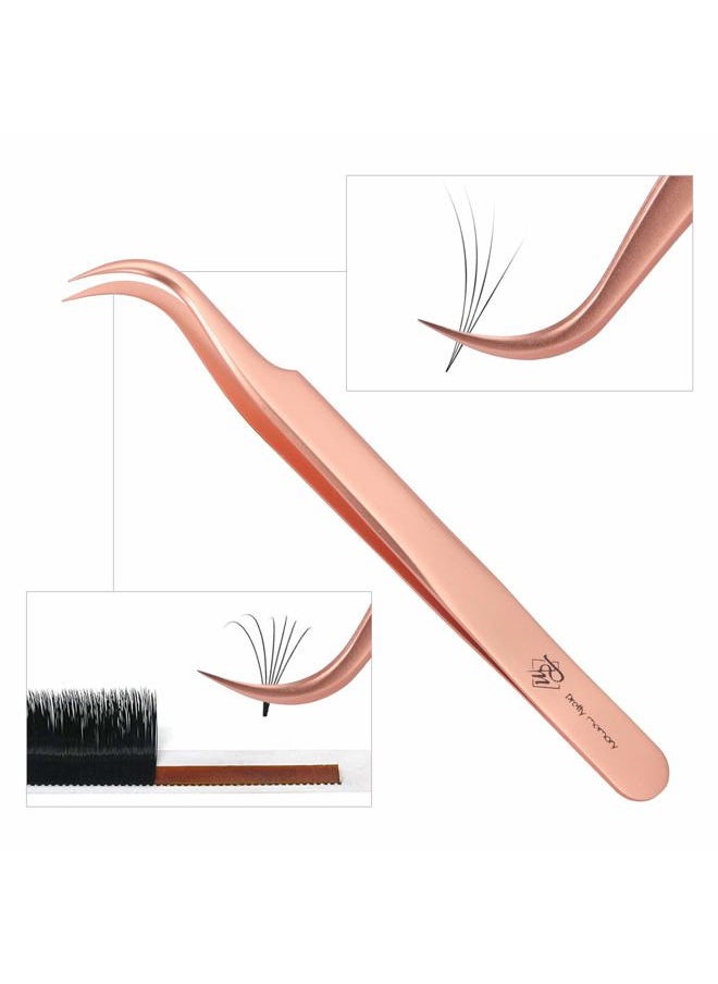 Pretty memory - Pointed Tweezers, Straight Lash Tweezers for Eyelash Extensions, Precision Stainless Steel Fine Tip Eyelash Extension Tweezers with White Tweezer Bag, Rose Gold - Image 1