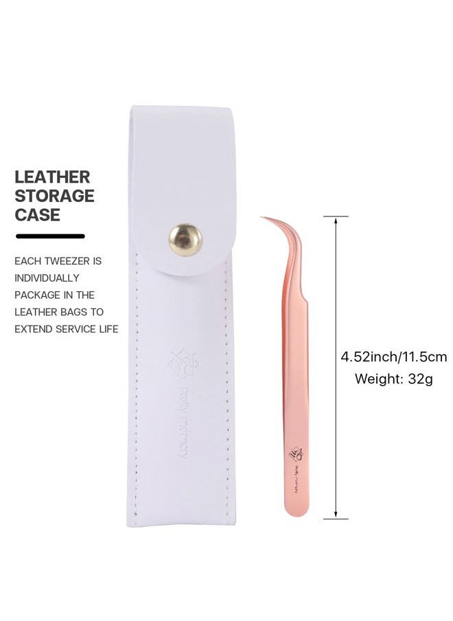Pretty memory - Pointed Tweezers, Straight Lash Tweezers for Eyelash Extensions, Precision Stainless Steel Fine Tip Eyelash Extension Tweezers with White Tweezer Bag, Rose Gold - Image 1
