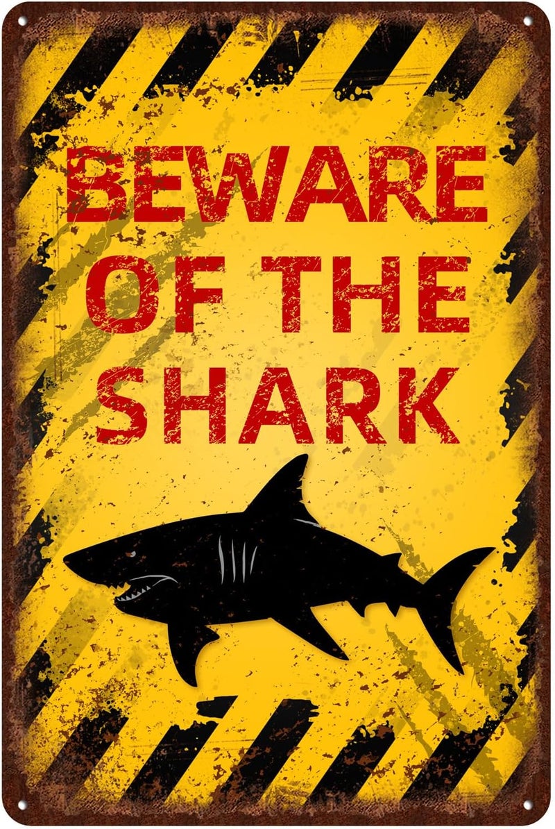 kengtou Vintage Shark Metal Sign - Beware of Shark - Image 1