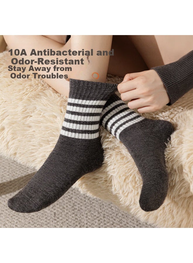 Picking up socks Shiwa Ji Black And White Striped Wool Mid-calf Socks Women's Autumn Winter Thickened Warm Odor-resistant  New Long Socks - Image 4