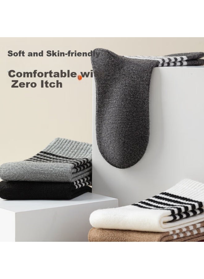 Picking up socks Shiwa Ji Black And White Striped Wool Mid-calf Socks Women's Autumn Winter Thickened Warm Odor-resistant  New Long Socks - Image 3