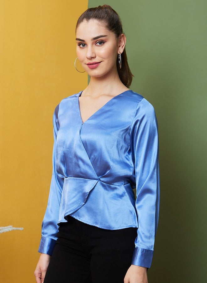 Globus Blue Satin Wrap Front Top - Image 1