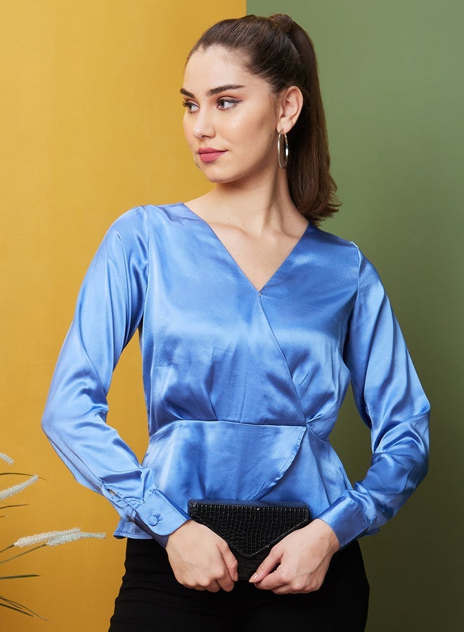 Globus Blue Satin Wrap Front Top - Image 2