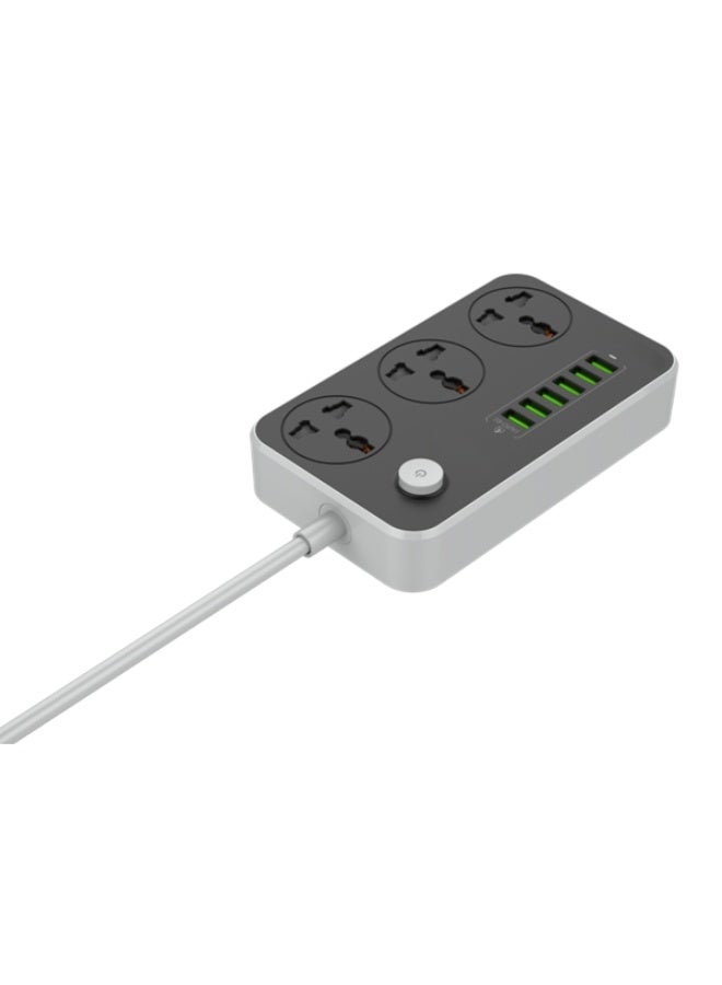 REBENUO 6-USB 3-Port Universal Power Strip Black/Grey - Image 2