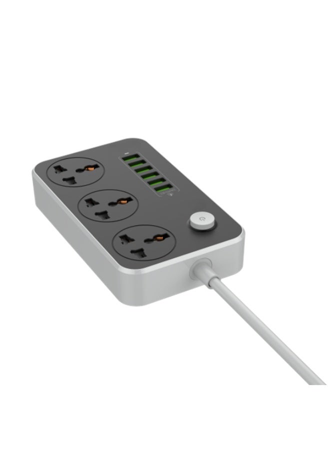 REBENUO 6-USB 3-Port Universal Power Strip Black/Grey - Image 3