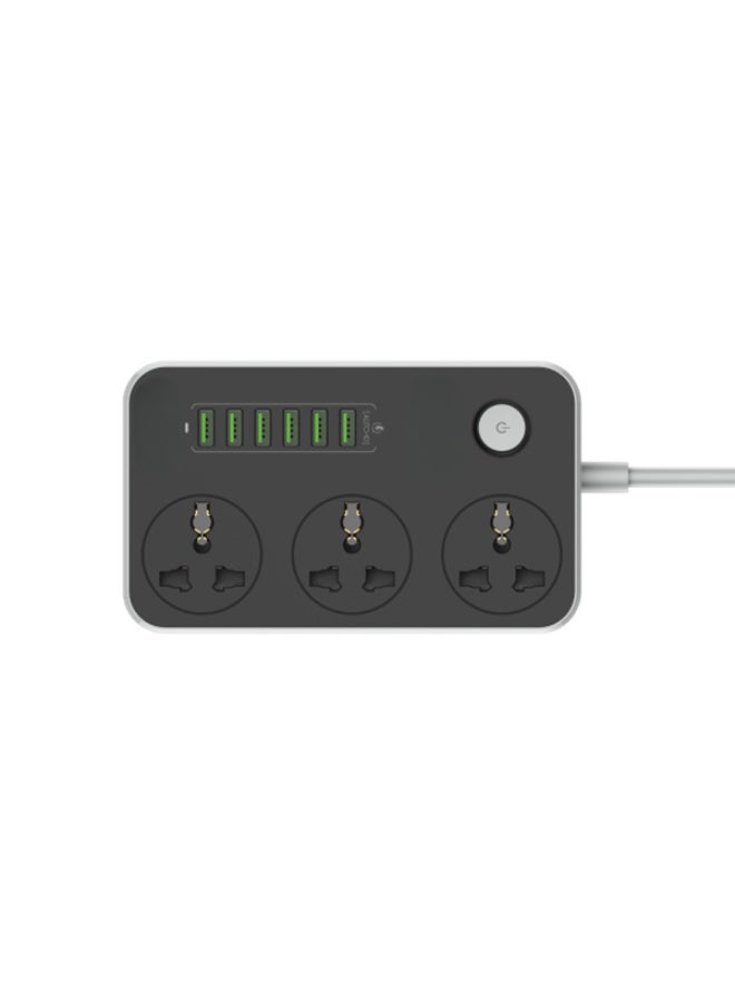 REBENUO 6-USB 3-Port Universal Power Strip Black/Grey - Image 4