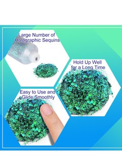MEICOLY MEICOLY Chameleon Green Face Body Glitter,St Patricks Day Accessories,Color Changing Mermaid Face Glitter,Chunky Glitter Face Paint for Face Body Hair,Festival Rave Outfits Accessories for Women  - Image 3