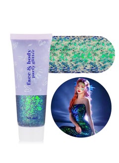 MEICOLY MEICOLY Chameleon Green Face Body Glitter,St Patricks Day Accessories,Color Changing Mermaid Face Glitter,Chunky Glitter Face Paint for Face Body Hair,Festival Rave Outfits Accessories for Women  - Image 1