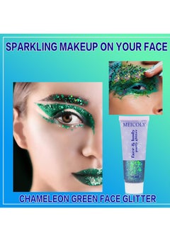 MEICOLY MEICOLY Chameleon Green Face Body Glitter,St Patricks Day Accessories,Color Changing Mermaid Face Glitter,Chunky Glitter Face Paint for Face Body Hair,Festival Rave Outfits Accessories for Women  - Image 2
