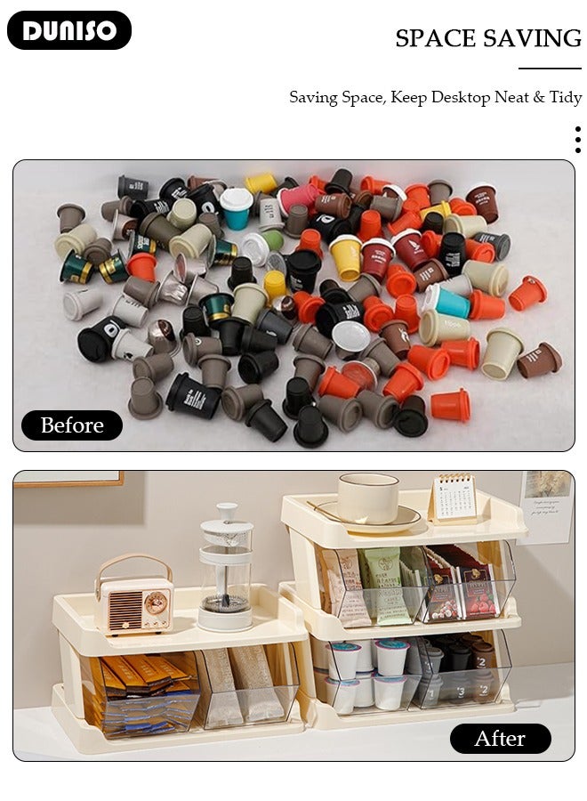DUNISO Double-Layer Tea Bag Organizer, Detachable Plastic Tea Storage Box with Lid, Tea Bag Holder, Coffee Pod Holder, Tea Bags Container Dispenser, Multi-Functional Countertop Organizer for Sugar Packet, Coffee, in Kitchen, Countertop, Pantry  - Image 3