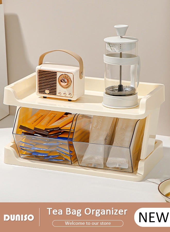 DUNISO Double-Layer Tea Bag Organizer, Detachable Plastic Tea Storage Box with Lid, Tea Bag Holder, Coffee Pod Holder, Tea Bags Container Dispenser, Multi-Functional Countertop Organizer for Sugar Packet, Coffee, in Kitchen, Countertop, Pantry  - Image 1