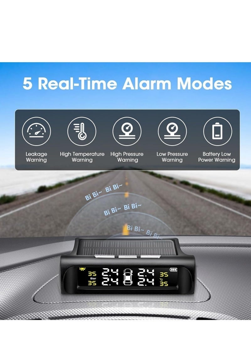 Arabest Car Tire Pressure Monitoring System,Solar Energy Monitoring System With 4 Internal Sensors,Waterproof,Wireless LCD Display Tire Pressure Monitor,Real-Time Pressure and Temperature Monitoring, Easy to Use (0~87 PSI) - Image 2