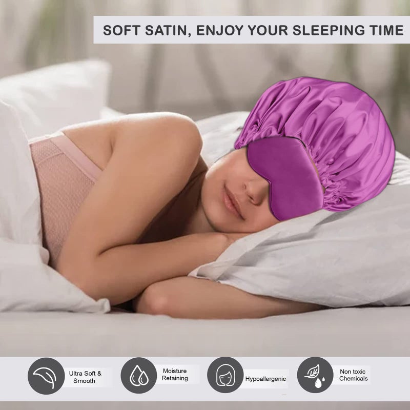 Avirons Satin Silk Hair Bonnet Cap with Sleeping Eye Mask | Silk Satin Hair Cap Fully Reversible Design-Two in one Looks Perfect on Both Sides | Fully Blackout Sleep Eye Mask - Image 2