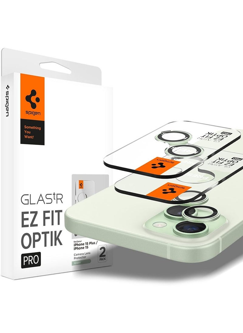 Spigen Glastr Ez Fit Optik PRO Camera Lens Screen Protector [2 Pack] for iPhone 15 Plus, iPhone 15, iPhone 14 Plus and iPhone 14 - Green  - Image 1