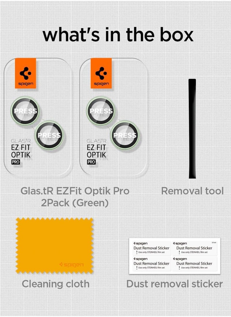 Spigen - Glastr Ez Fit Optik PRO Camera Lens Screen Protector [2 Pack] for iPhone 15 Plus, iPhone 15, iPhone 14 Plus and iPhone 14 - Green - Image 1