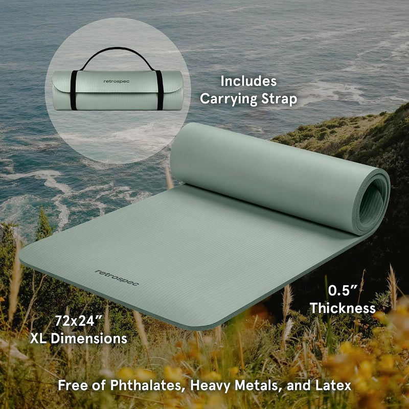 Retrospec Solana Yoga Mat 1/2" Thick w/Nylon Strap for Men & Women - Non Slip Exercise Mat for Yoga, Pilates, Stretching, Floor & Fitness Workouts - Image 2
