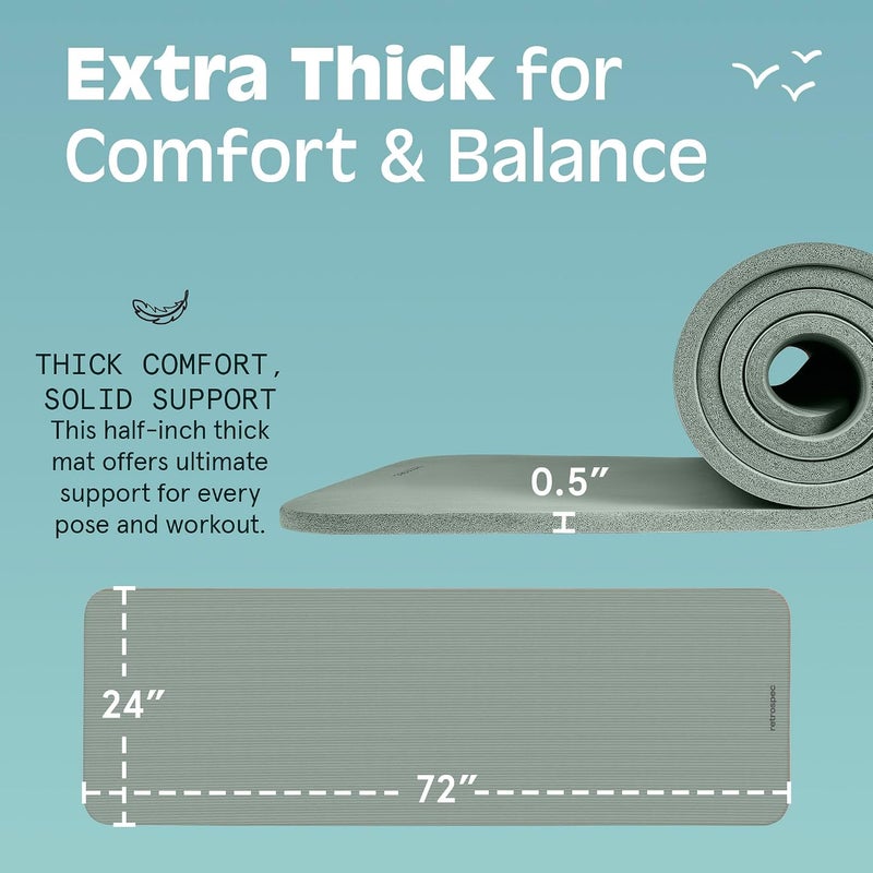 Retrospec Solana Yoga Mat 1/2" Thick w/Nylon Strap for Men & Women - Non Slip Exercise Mat for Yoga, Pilates, Stretching, Floor & Fitness Workouts - Image 3