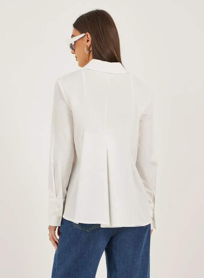 Styli Solid Long Sleeve Pleated Poplin Shirt