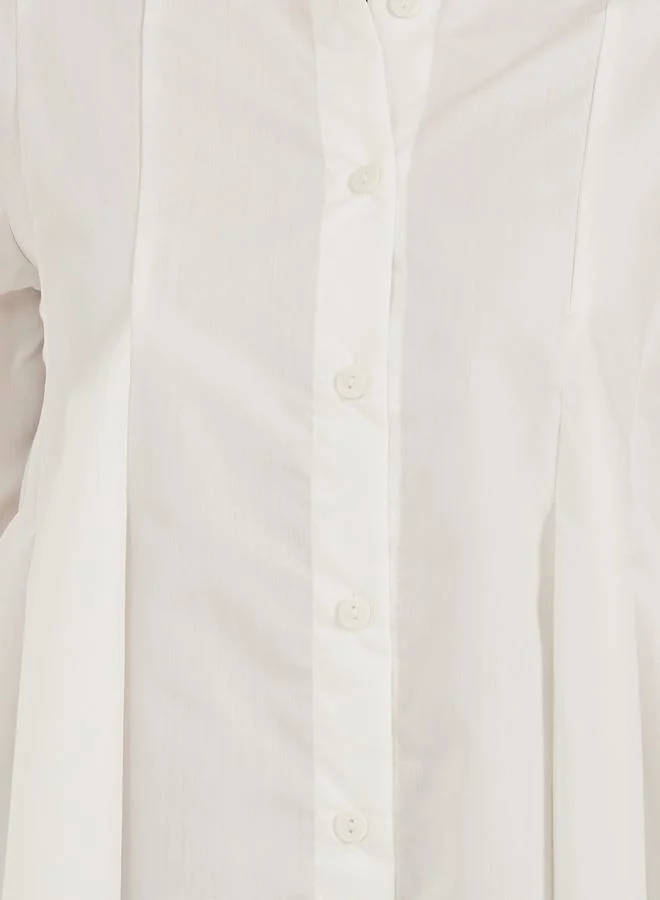 Styli Solid Long Sleeve Pleated Poplin Shirt