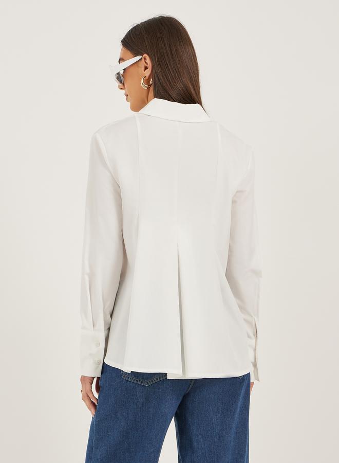 Styli Solid Long Sleeve Pleated Poplin Shirt - Image 5