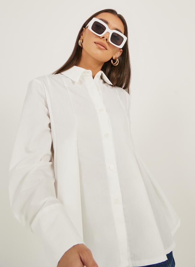 Styli Solid Long Sleeve Pleated Poplin Shirt - Image 1