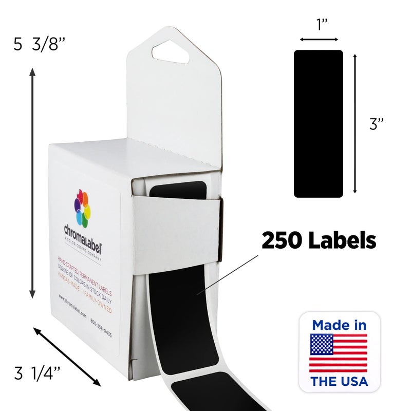 ChromaLabel 1 x 3 Inch All Purpose Permanent Color Code Rectangle Labels, 100 Stickers per Dispenser Box, Black - Image 2