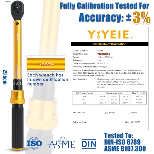 YIYEIE مجموعة مفاتيح عزم الدوران للدراجات الهوائية YIYEIE 50 قطعة، 1/4 بوصة، 10-230 IN.LB (1-26.0 Nm)، مفتاح عزم الدوران بنقرة إنش مع مقابس بت، 0.1 Nm ميكرو، محول 3/8، مجموعة أدوات دراجات احترافية للدراجات الجبلية - Image 5