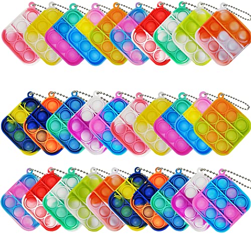 HENXING 30 Pcs Tie Dye Squeeze Pop Bubble Simple Fidget Sensory Toys Keychain Wrap Small Pop Bulk Classroom Prizes Relieve Anxiety Stress Toy for Kids Adult - Image 1