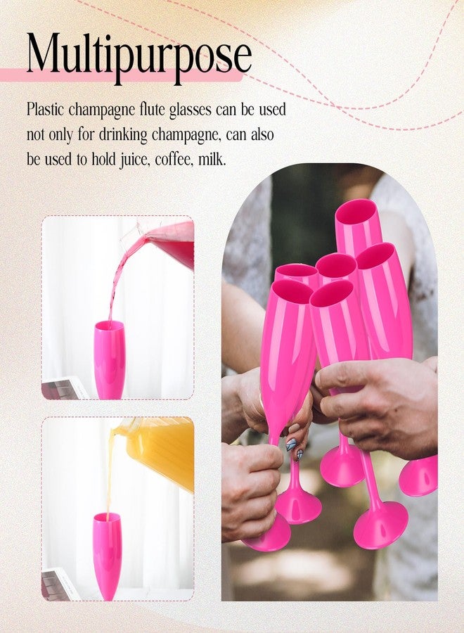 Maxcheck Champagne Flutes Bulk Acrylic Toasting Drinking Flute Goblet Champagne Cups, 6 oz Plastic Wine Glasses for Wedding Bachelorette Bridal Shower Anniversary Birthday Party(Hot Pink,24 Pcs) - Image 3