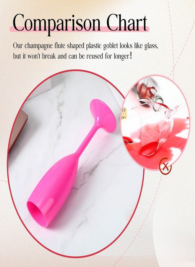 Maxcheck Champagne Flutes Bulk Acrylic Toasting Drinking Flute Goblet Champagne Cups, 6 oz Plastic Wine Glasses for Wedding Bachelorette Bridal Shower Anniversary Birthday Party(Hot Pink,24 Pcs) - Image 4