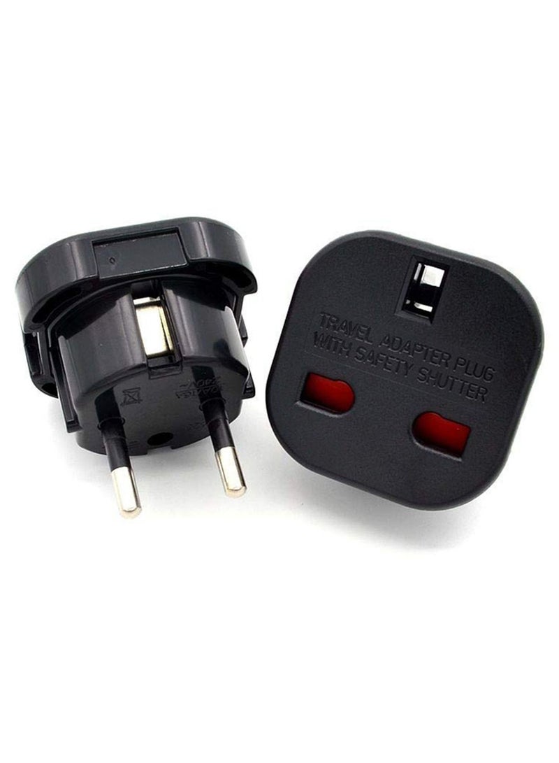 2Pcs UK To EU AC Travel Plug Adapter Black - Image 1