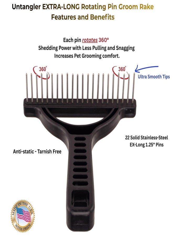 Untangler The Untangler Rakes for Grooming and Shedding -silky smooth rotating teeth to easily collect loose hair (Black, Extra-Long) - Image 4