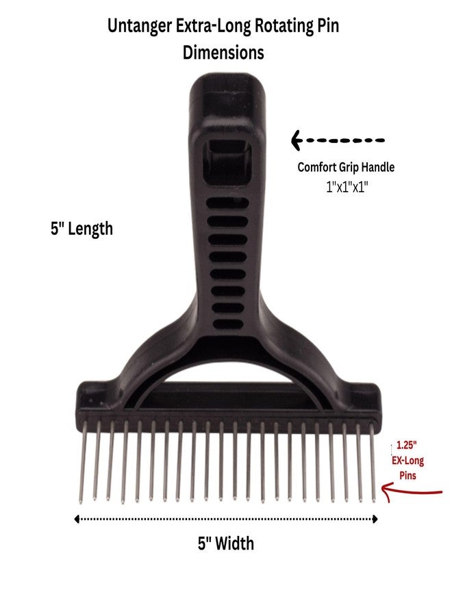 Untangler The Untangler Rakes for Grooming and Shedding -silky smooth rotating teeth to easily collect loose hair (Black, Extra-Long) - Image 3