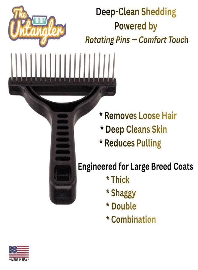 Untangler The Untangler Rakes for Grooming and Shedding -silky smooth rotating teeth to easily collect loose hair (Black, Extra-Long) - Image 2