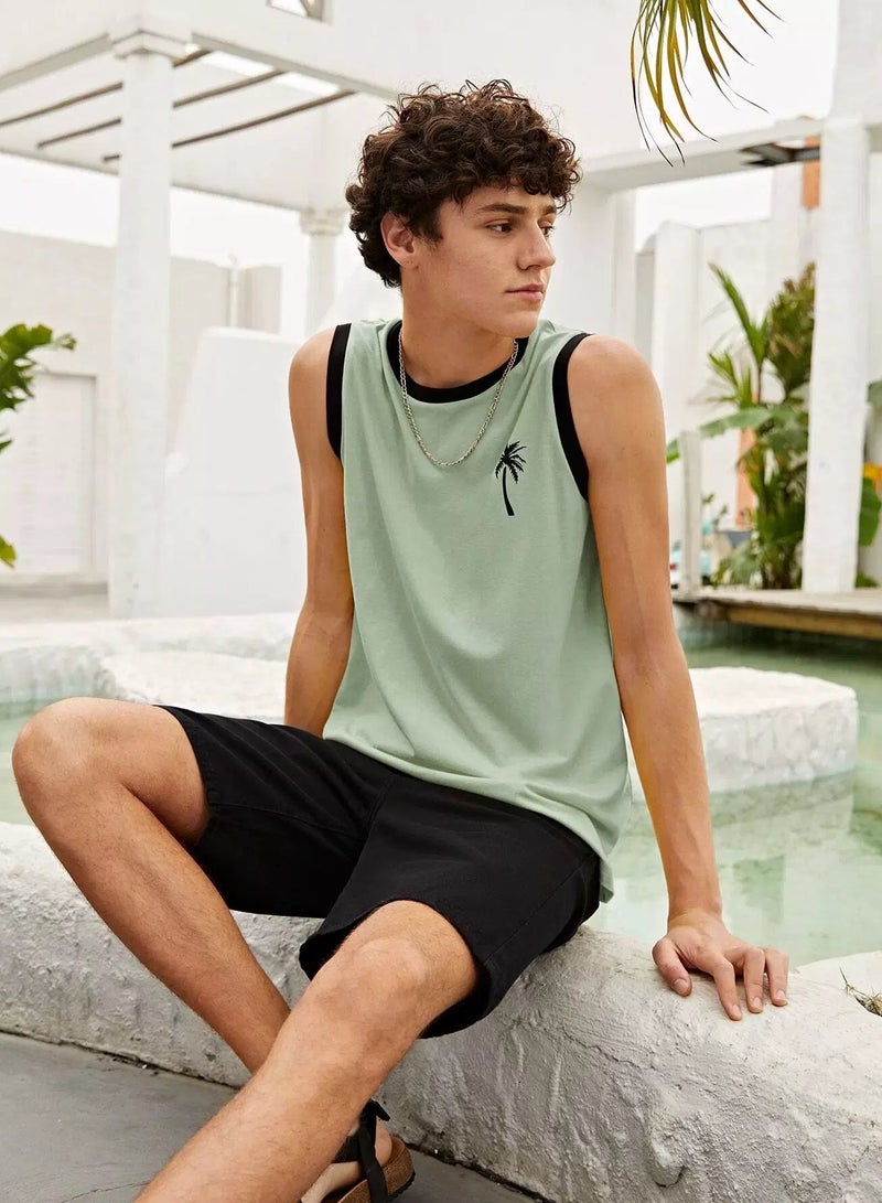 Men Tropical Print Tank Top - Image 1