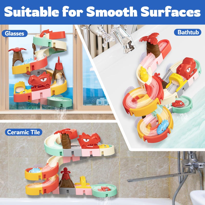 SOCBTNSO Dinosaur Slide Toys, Toddler Bath Toys for Kids Ages 4-8, DIY Building Kit for Ages 5-7, Bathtub Time Birthday Gifts for Toddler 3 + Year Old (36 PCS) - Image 3
