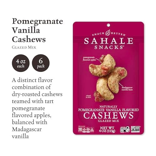 Sahale Snacks Pomegranate Vanilla Cashews 4 oz Pouches 6 Packs  DryRoasted Deluxe Mixed Nuts with Pomegranate Infused Apples  Madagascar Vanilla  NonGMO Kosher  Certified GlutenFree Snacks - Image 5